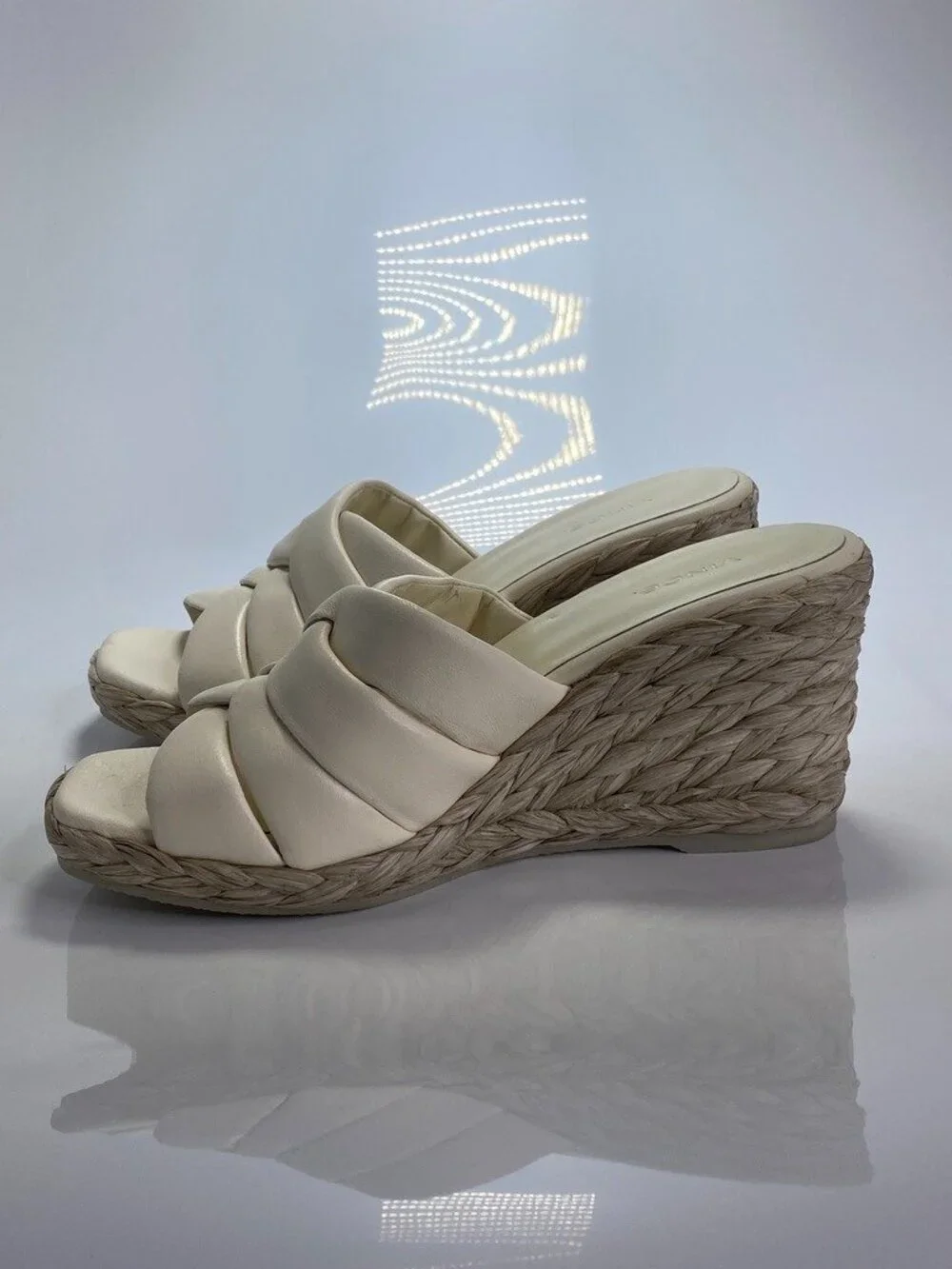 Vince Women's Gilian Marble Cream Leather Espadrille Wedge Sandals Sz 8